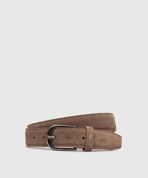 Peserico Beige suede belt with logo