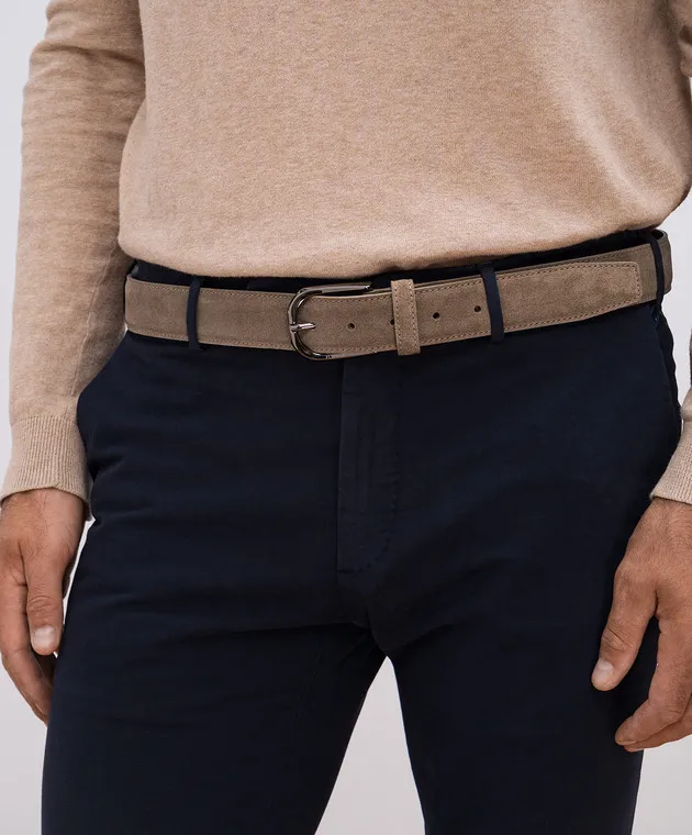 Peserico Beige suede belt with logo