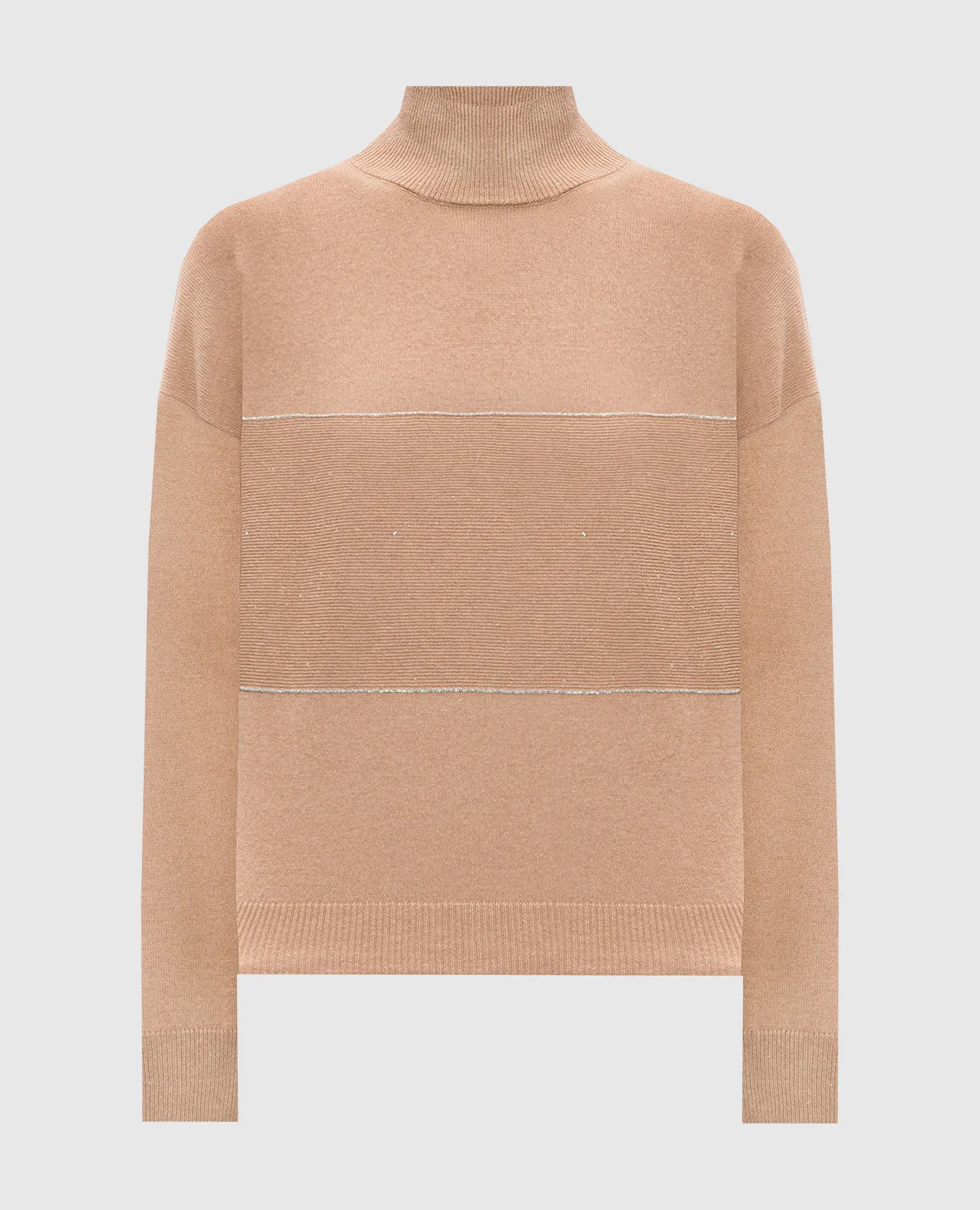 Peserico Beige wool, silk and cashmere jumper with monil chain