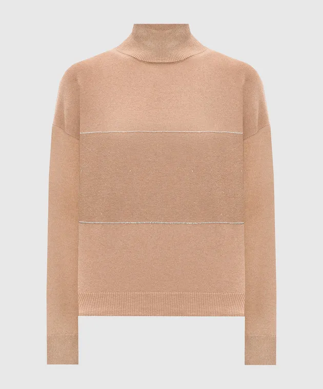 Peserico Beige wool, silk and cashmere jumper with monil chain