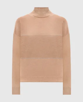 Peserico Beige wool, silk and cashmere jumper with monil chain