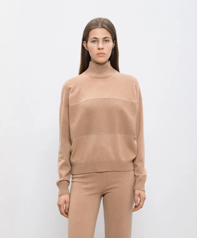 Peserico Beige wool, silk and cashmere jumper with monil chain