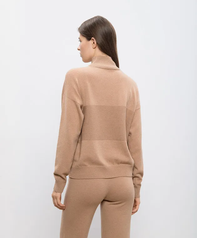 Peserico Beige wool, silk and cashmere jumper with monil chain