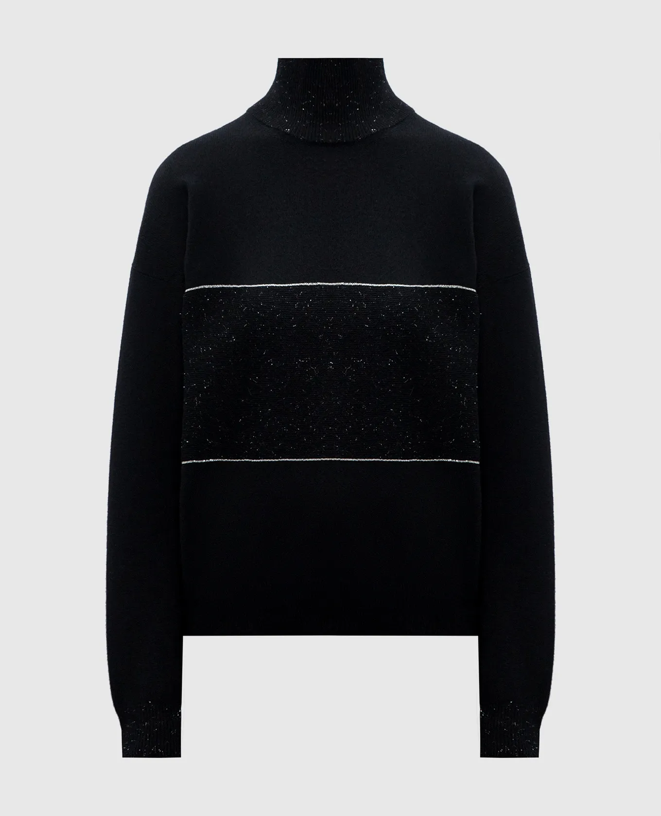 Peserico Black wool, silk and cashmere jumper with monil chain