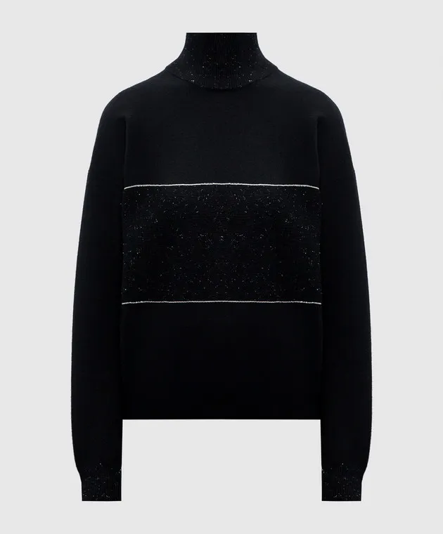 Peserico Black wool, silk and cashmere jumper with monil chain