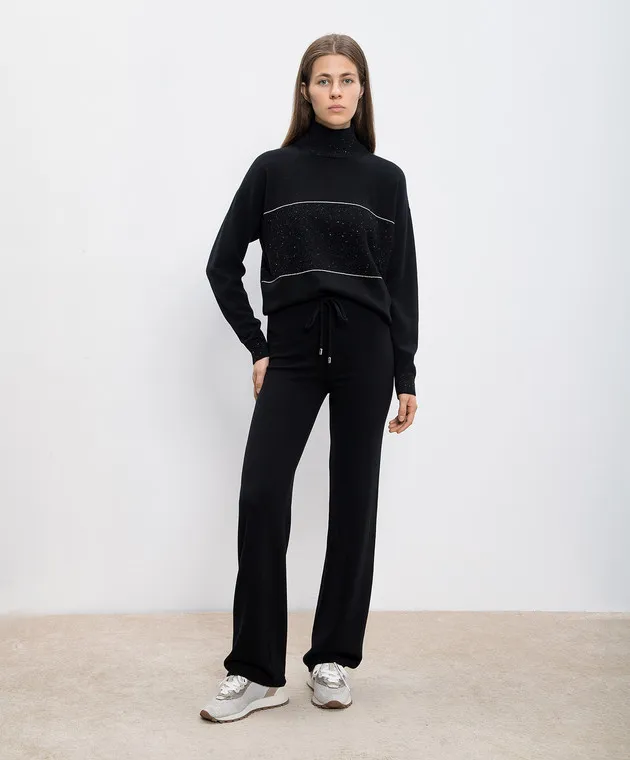 Peserico Black wool, silk and cashmere jumper with monil chain