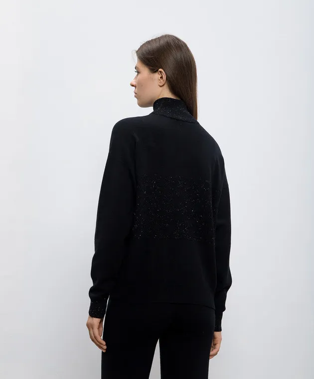 Peserico Black wool, silk and cashmere jumper with monil chain