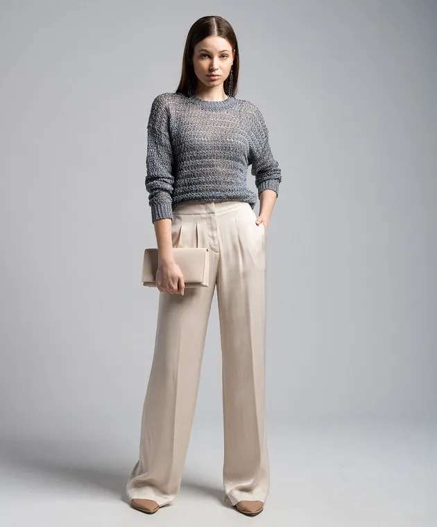 Peserico Gray openwork jumper with linen