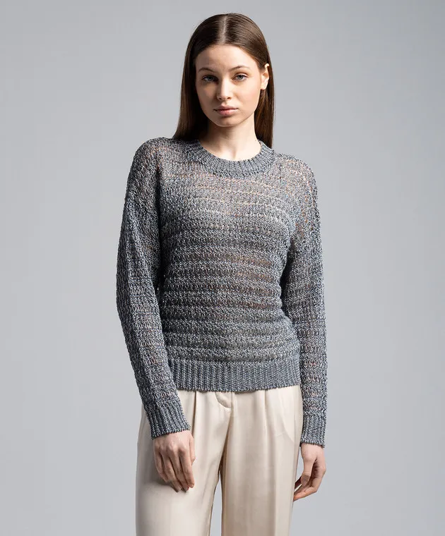 Peserico Gray openwork jumper with linen