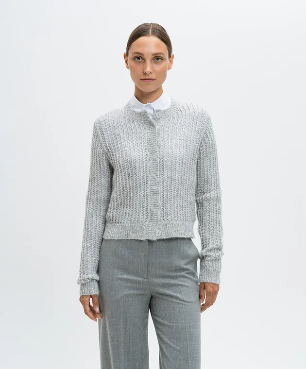 Peserico Gray wool cardigan with sequins