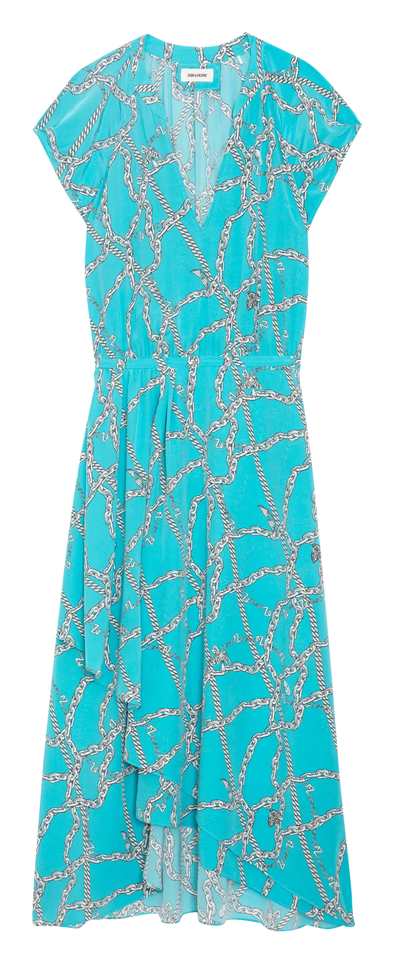 RANDALL - Vestido midi estampado con cuello en V de seda en azul