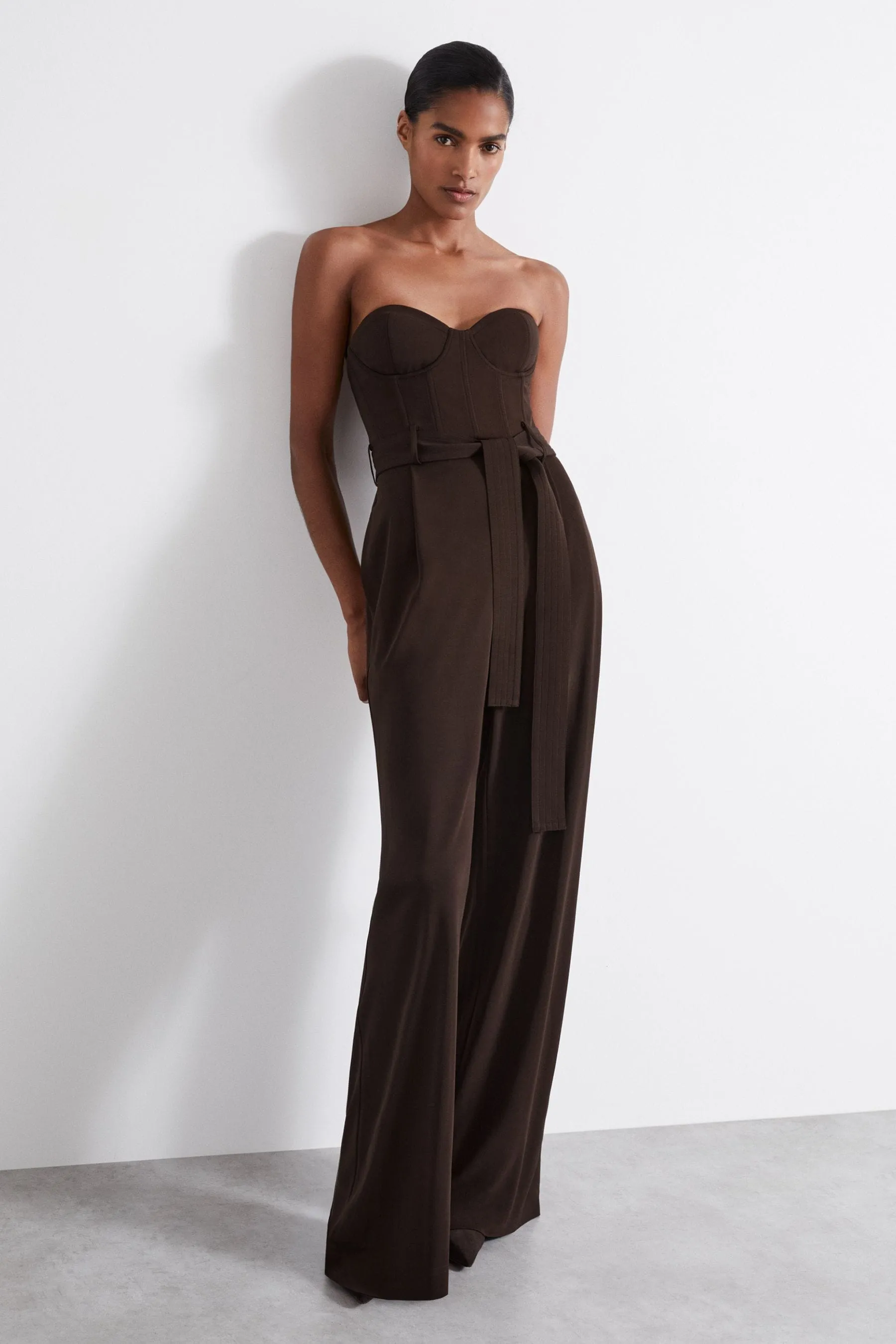 Reiss Estel Atelier Strapless Crepe Bustier Jumpsuit