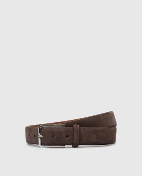 Santoni Brown suede belt with embossed logo