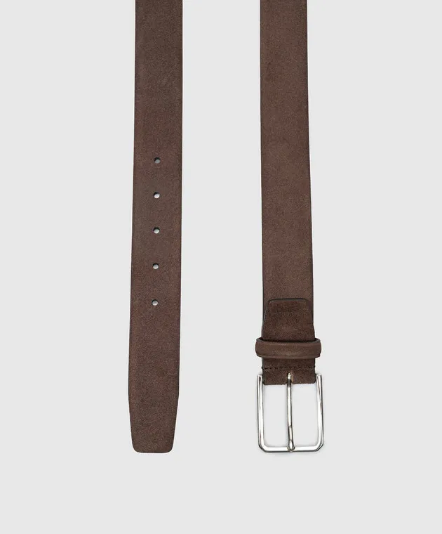 Santoni Brown suede belt with embossed logo