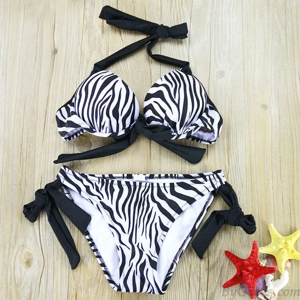 Sexy Leopard Bow Steel Ring Bikini Swimsuit