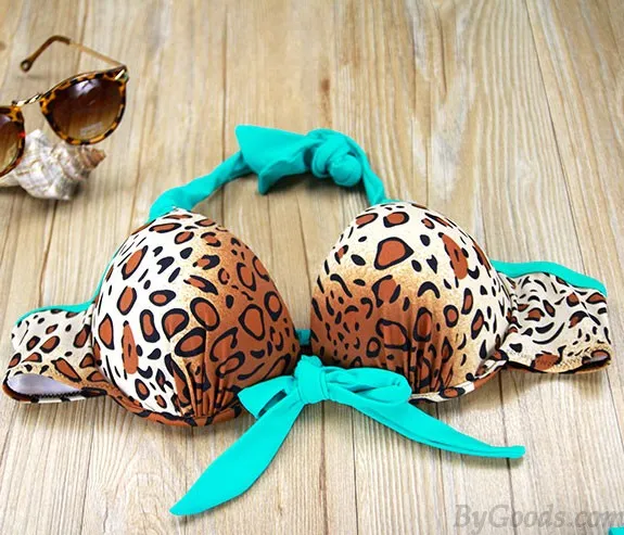 Sexy Leopard Bow Steel Ring Bikini Swimsuit