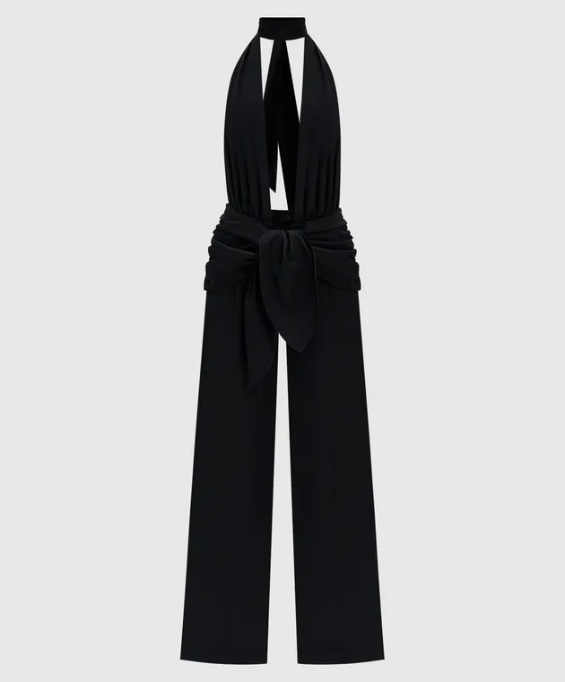 SSHEENA Black Passiv Draped Wool Jumpsuit