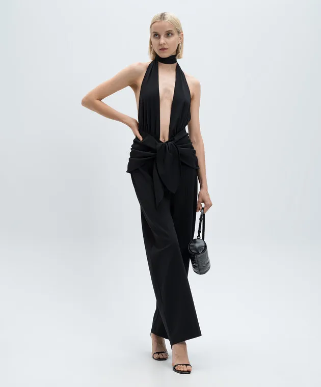 SSHEENA Black Passiv Draped Wool Jumpsuit