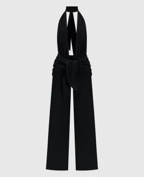 SSHEENA Black Passiv Draped Wool Jumpsuit