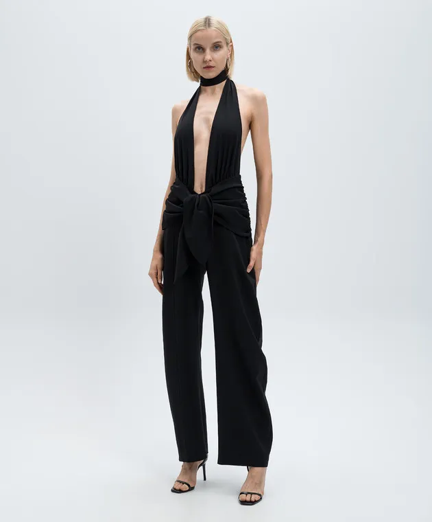 SSHEENA Black Passiv Draped Wool Jumpsuit