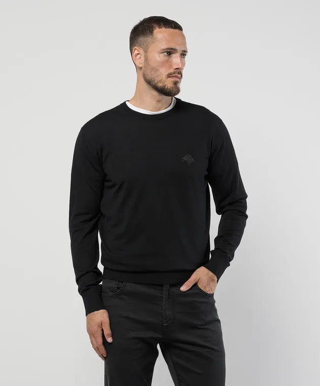 Stefano Ricci Black wool jumper with logo