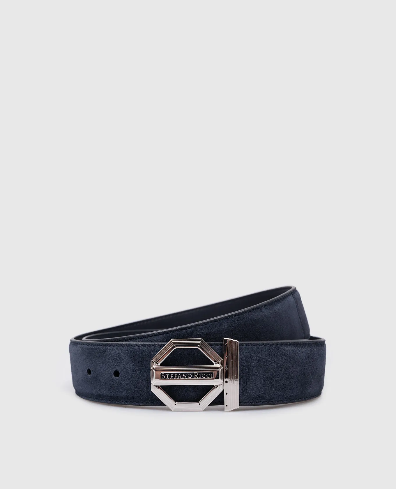 Stefano Ricci Blue suede belt with metal logo