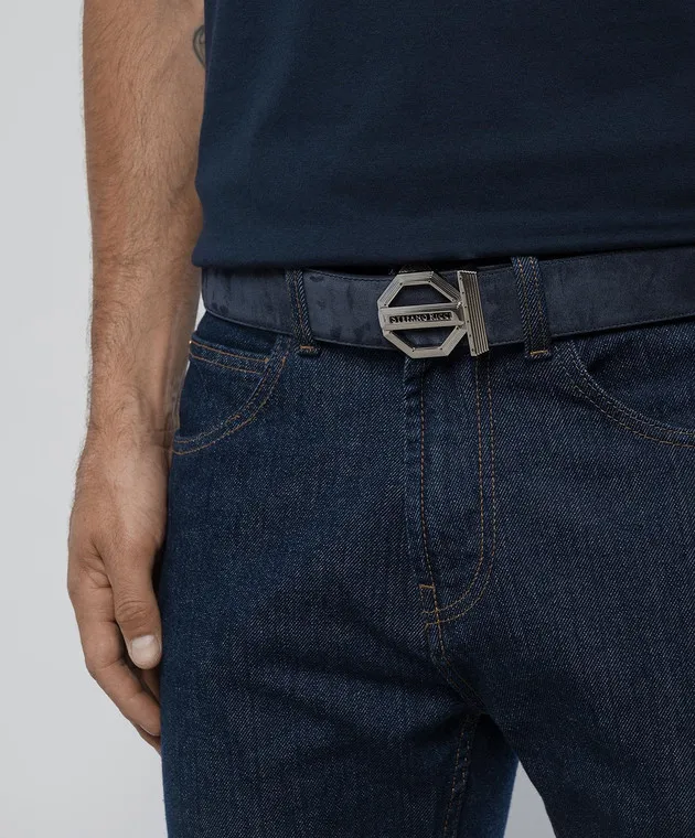 Stefano Ricci Blue suede belt with metal logo