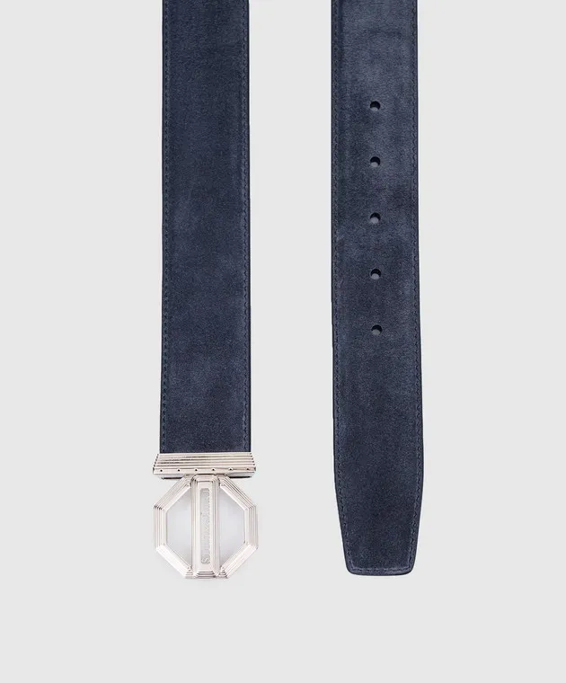 Stefano Ricci Blue suede belt with metal logo