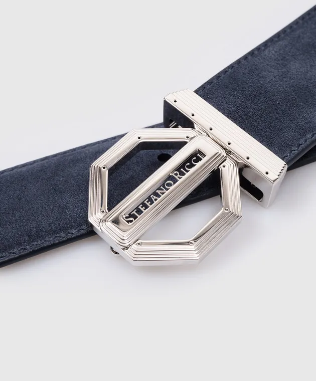 Stefano Ricci Blue suede belt with metal logo