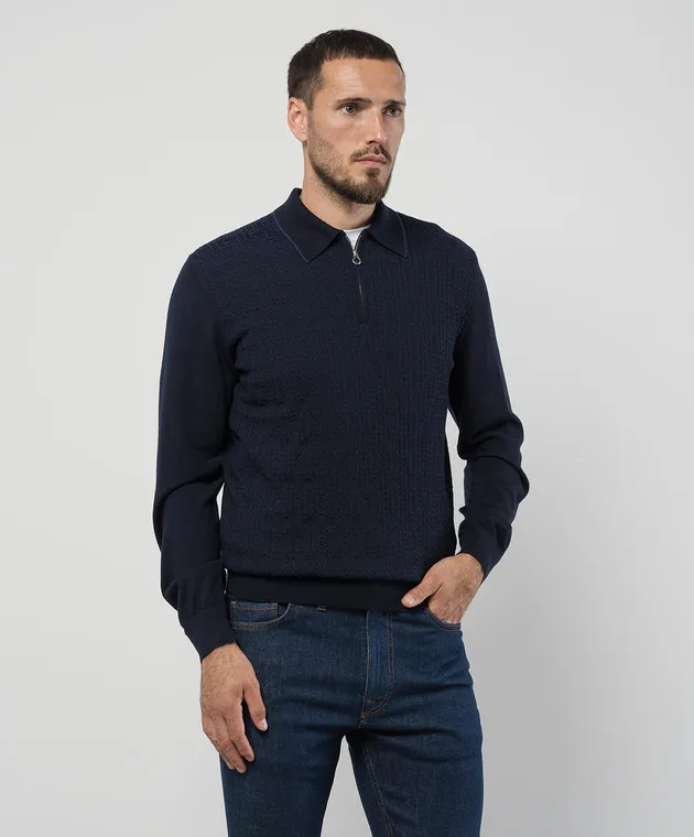 Stefano Ricci Blue wool and silk jumper with a textured pattern