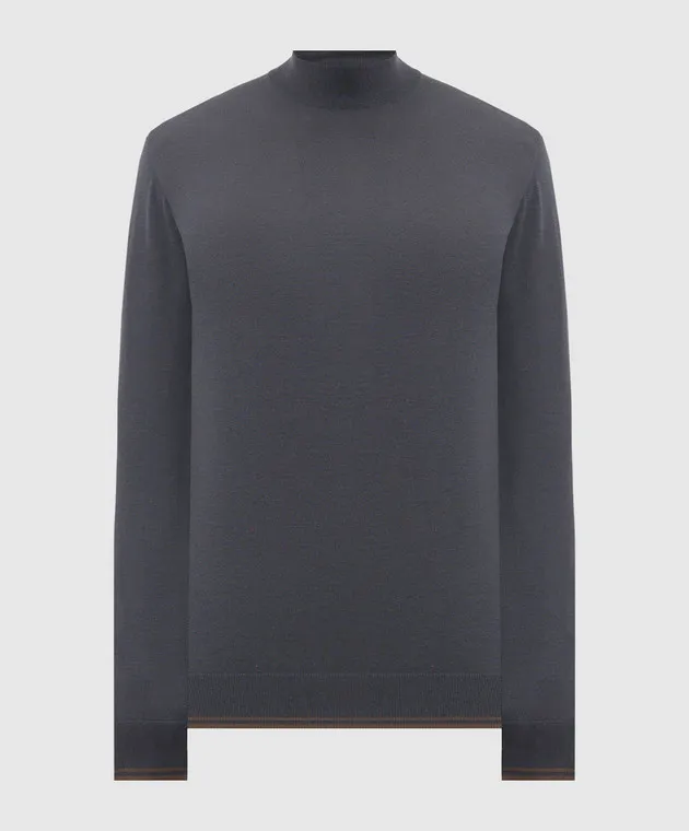 Stefano Ricci Blue wool jumper with logo embroidery