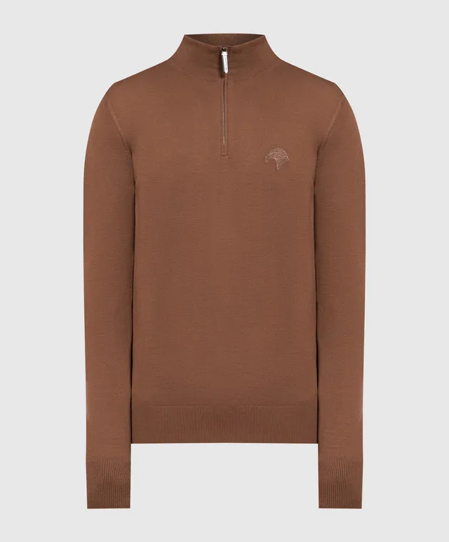 Stefano Ricci Brown wool jumper with logo embroidery