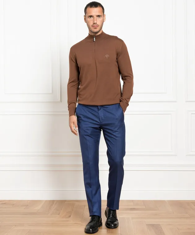 Stefano Ricci Brown wool jumper with logo embroidery