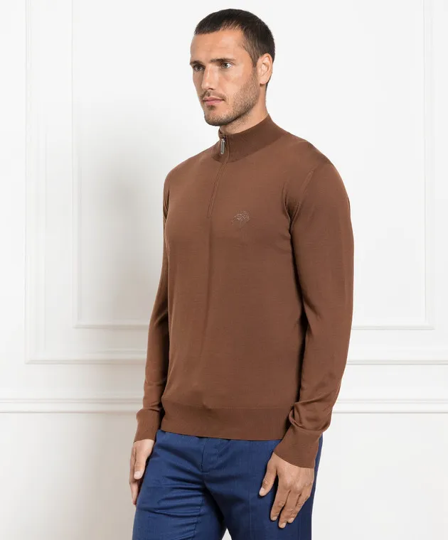 Stefano Ricci Brown wool jumper with logo embroidery