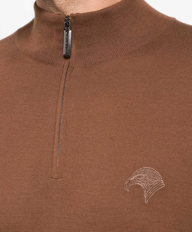 Stefano Ricci Brown wool jumper with logo embroidery