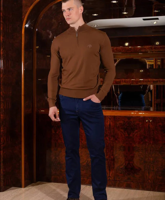 Stefano Ricci Brown wool jumper with logo embroidery