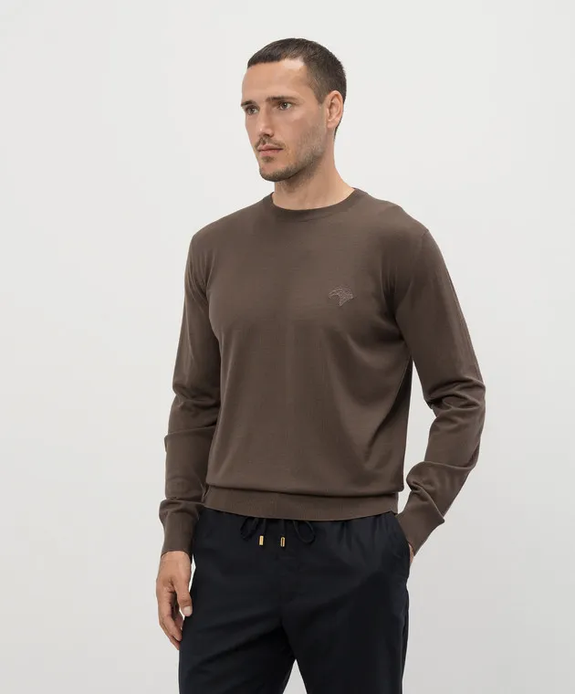 Stefano Ricci Brown wool jumper with logo