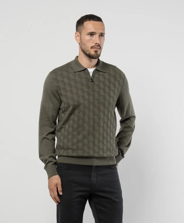 Stefano Ricci Green jumper made of cashmere and silk in a textured pattern