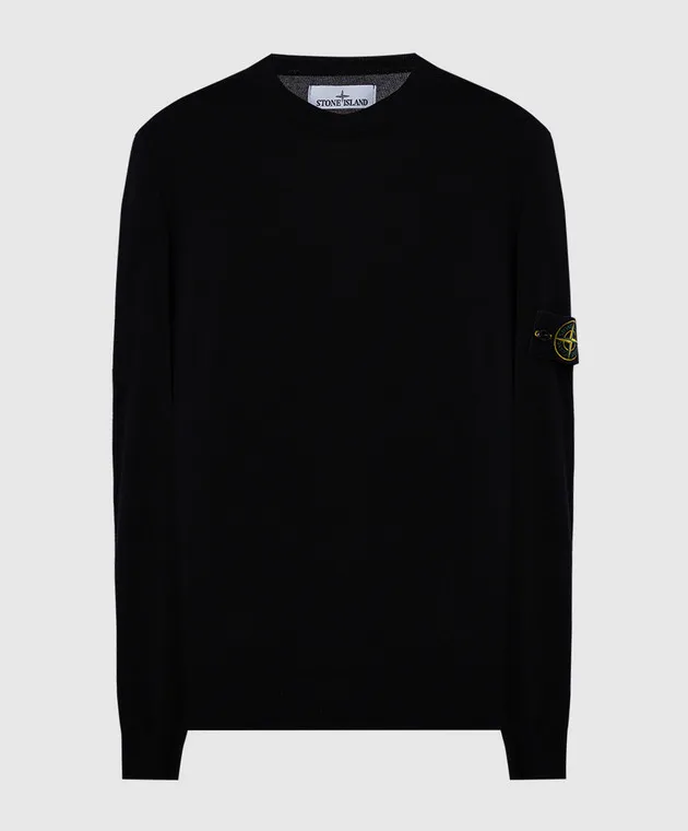 Stone Island Black wool jumper with logo patch