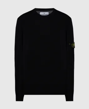 Stone Island Black wool jumper with logo patch