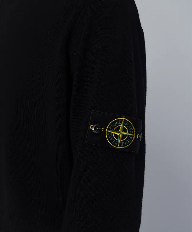 Stone Island Black wool jumper with logo patch