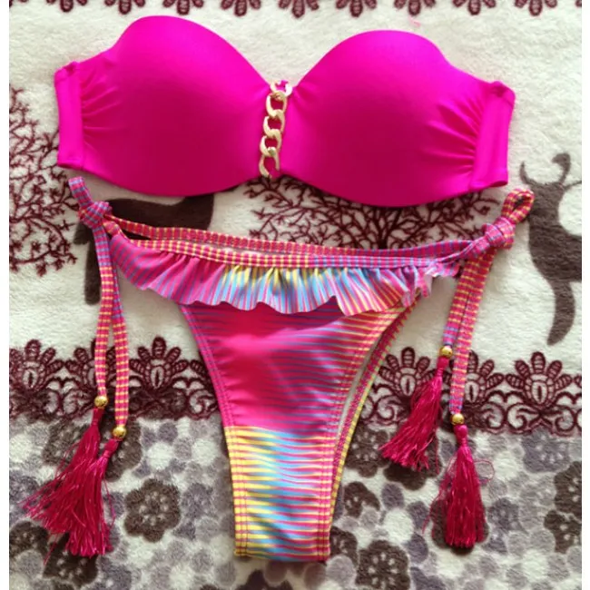 Stripe Cute Smile Sexy Lace Floral Bikini