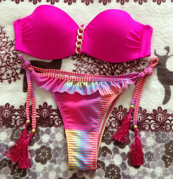 Stripe Cute Smile Sexy Lace Floral Bikini