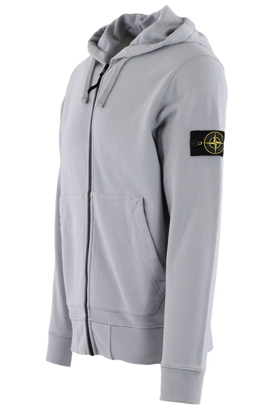 Sudadera gris con capucha y cremallera