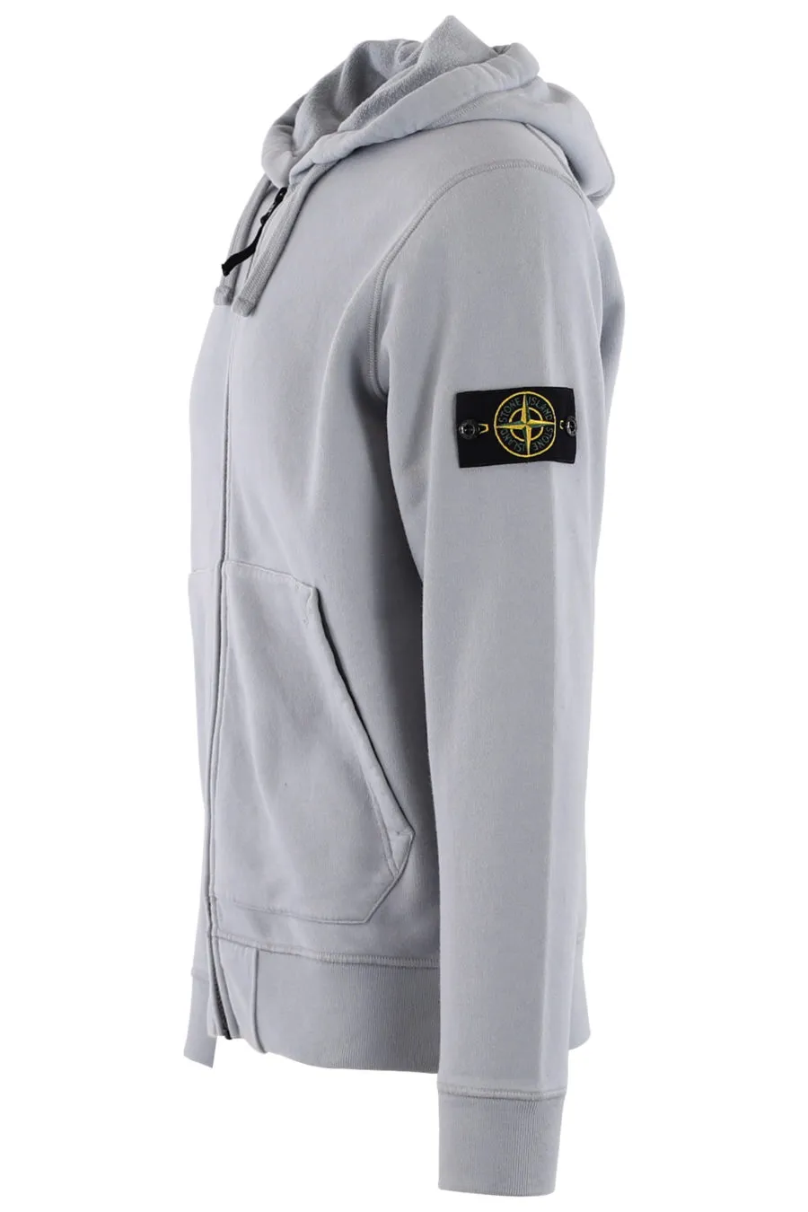 Sudadera gris con capucha y cremallera