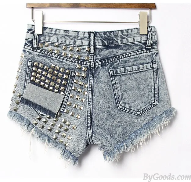 Summer Sexy High Waist Denim Shorts Jeans Women Plus Size Hot Rivet Shorts 