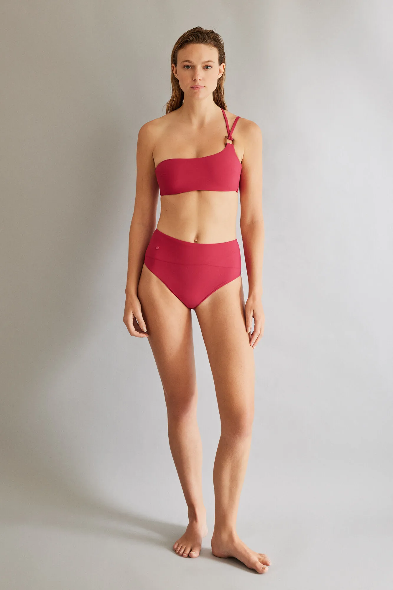 Top bikini asimétrico rosa