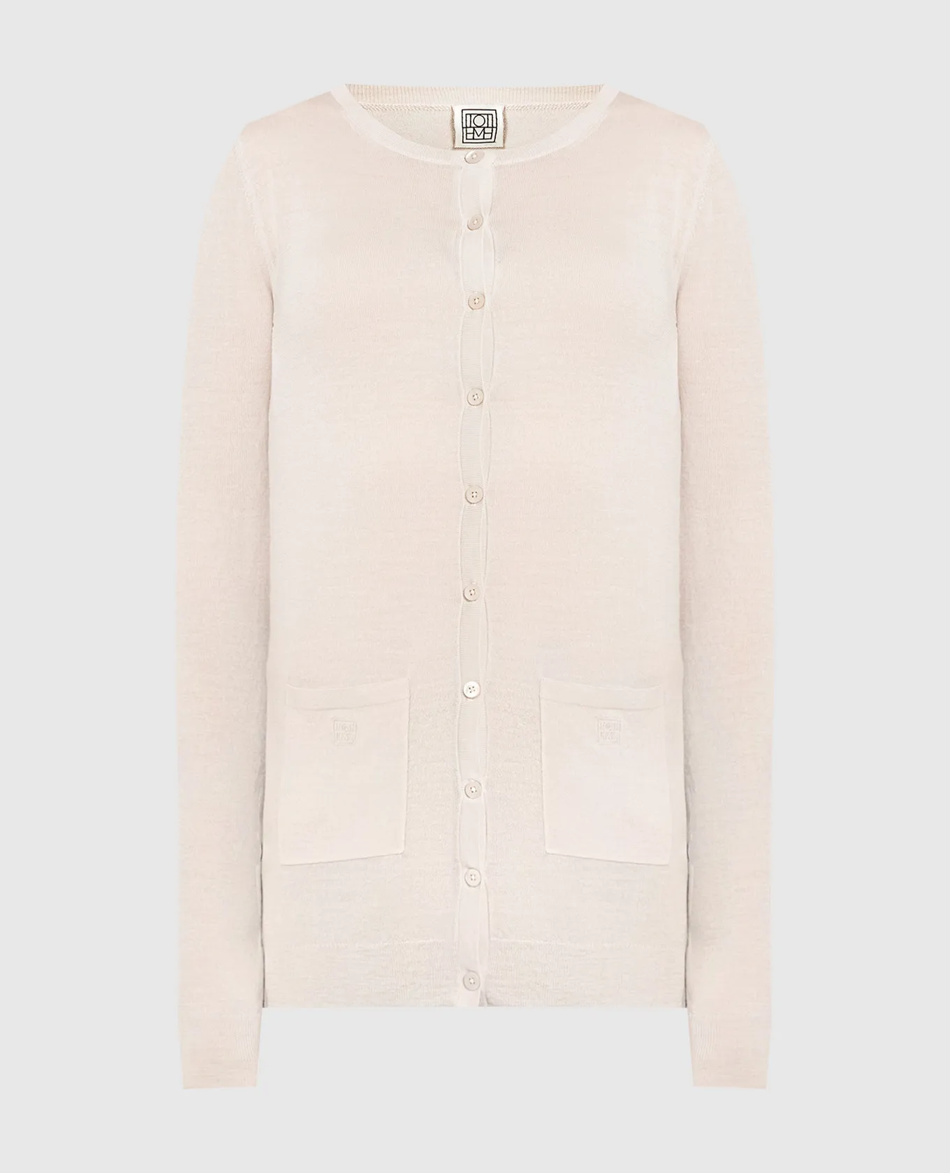 Toteme Light beige wool cardigan with logo embroidery