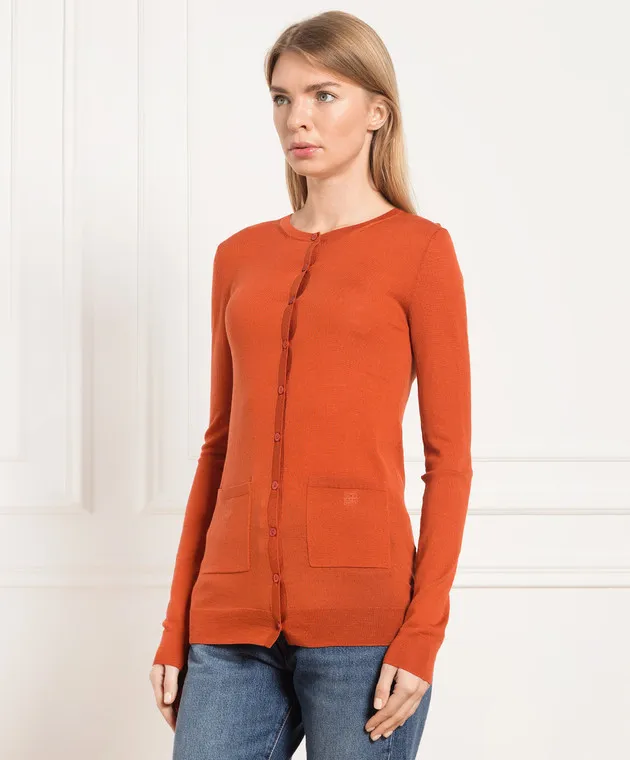 Toteme Terracotta wool cardigan with logo embroidery