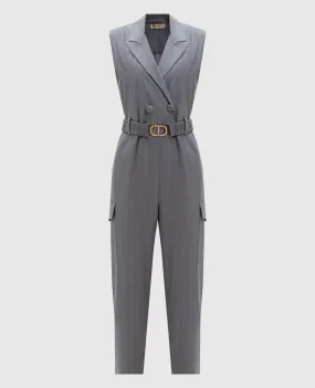 Twinset Gray double-breasted jumpsuit in a stripe with a logo